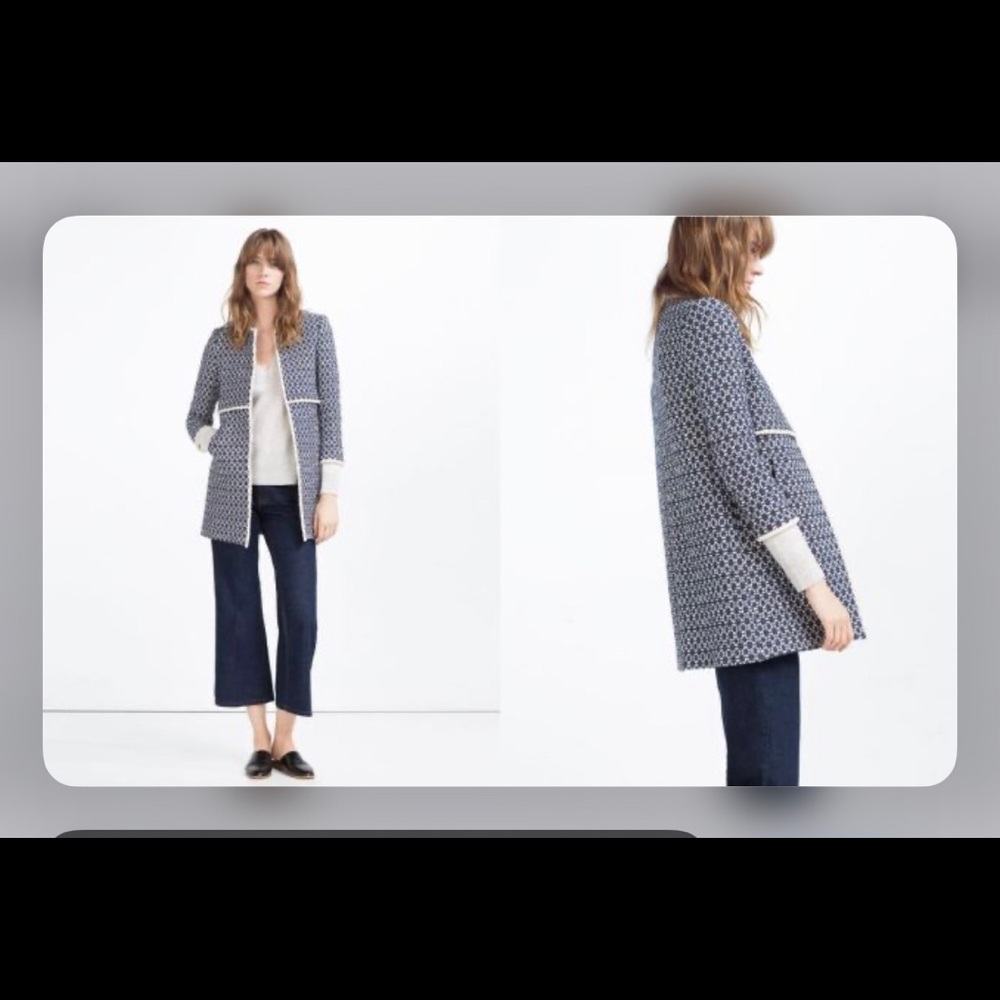 Zara tweed blue white coat sz xs - Picture 2 of 9